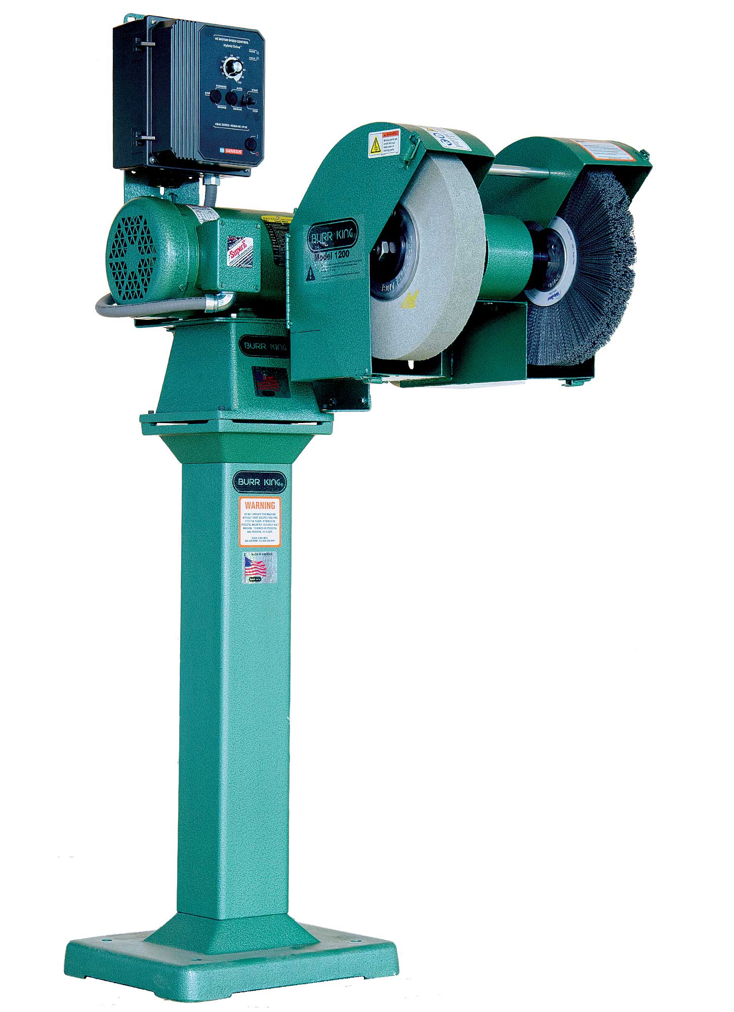 19610_w_pedestal.jpg Burr King Model 1200 Variable Speed 2 HP 220V Single Phase Deburring and Polishing Machine 19610