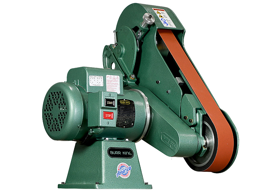 90100-beauty-shot-no-workrest.jpg Burr King 2.5” x 60” Two Wheel 960-250 Fixed Speed 1.5 HP 120V Single Phase Belt Grinder 90100