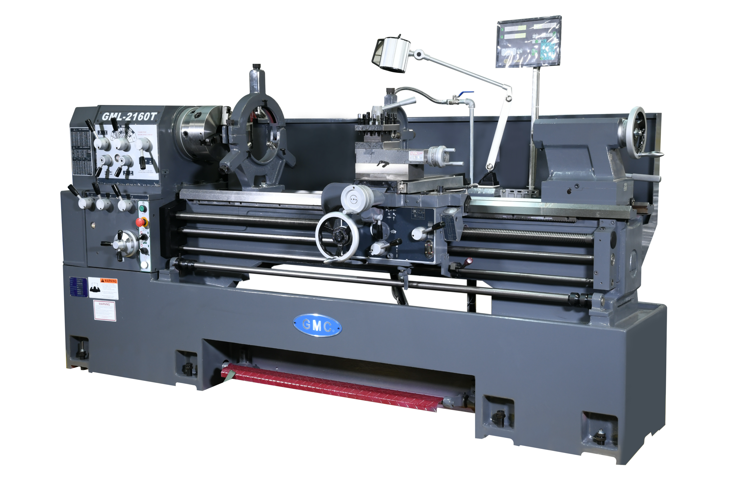 GML-2160T-2025-1.png GMC Machinery 440V Three Phase 21” x 60” 12-Speed Heavy-Duty Precision Gap Bed Lathe with DRO GML-2160T