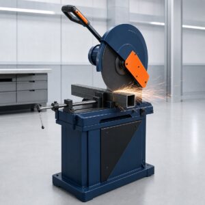 Industrial abrasive chop saw cutting steel