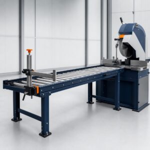 Industrial roller conveyor measuring stop and table