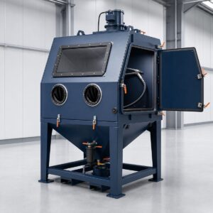 Enclosed industrial sandblasting cabinet