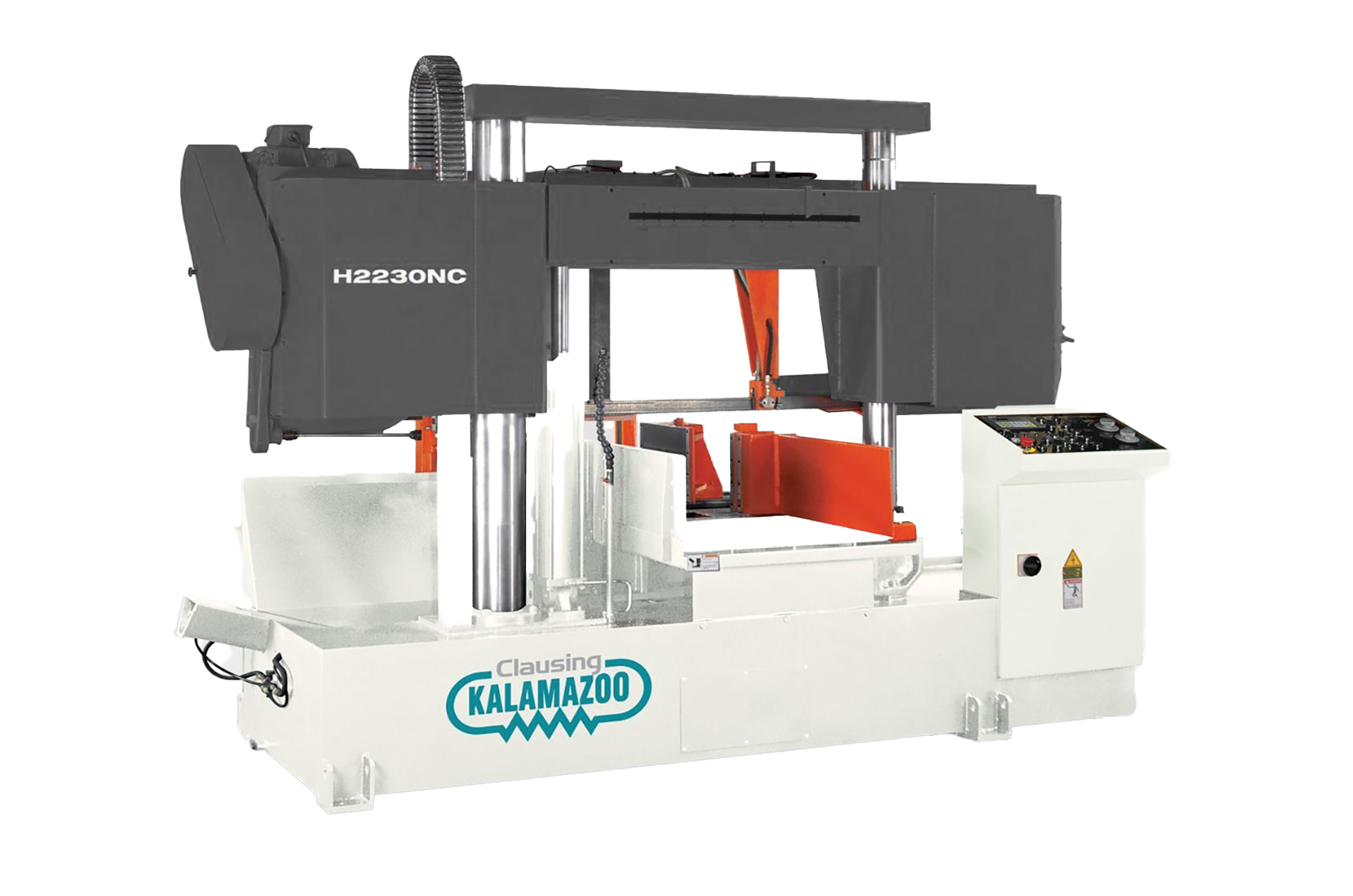 h2430nc-1.png Clausing Kalamazoo 230V Three Phase 24” Double-Column Variable-Speed Automatic NC Horizontal Bandsaw H2430NC